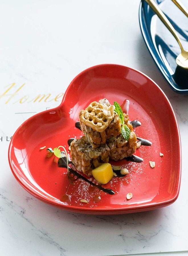 FUYU 2pcs Colorful Heart Shaped Ceramic Dinner & Dessert Plates - Image 3